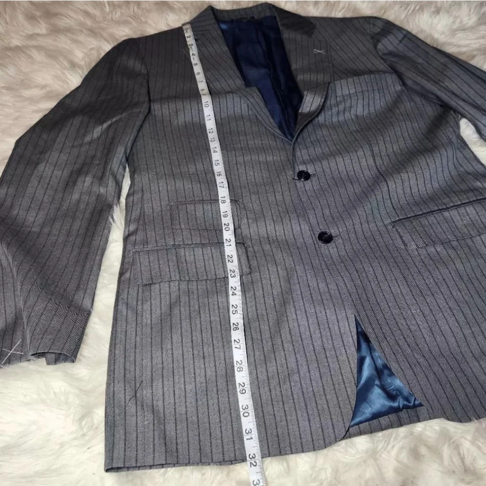 New Guabello Grey Pinstripe 2 Button Pocket Front Suit Jacket Blazer Size 44R